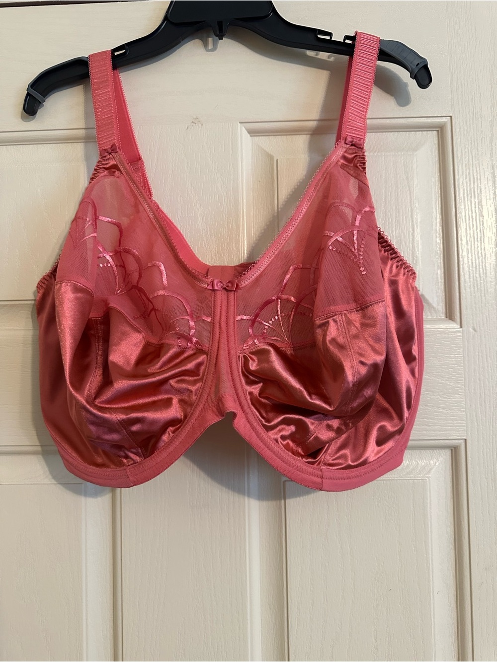 Elomi Cate Satin & Embroidered Mesh Underwire Bra in Coral Pink
